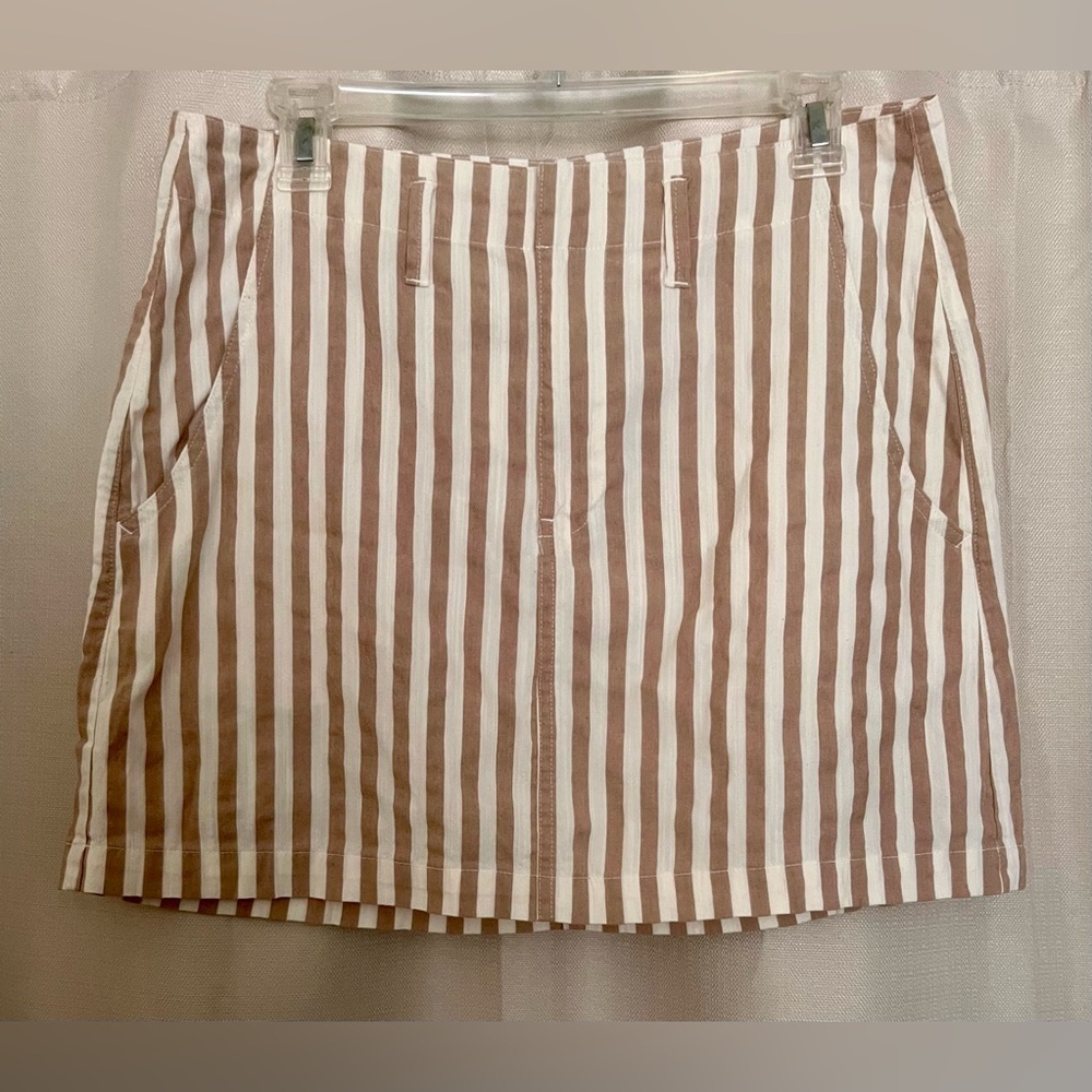 Indigo Rein Striped Mini Skirt Size 11 Brown White Pockets